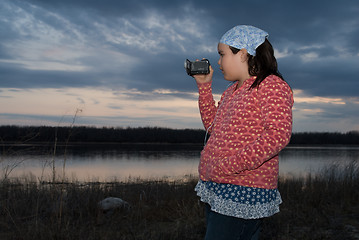 Image showing Girl With Camcorder
