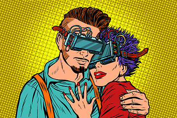 Image showing couple in love with virtual reality glasses