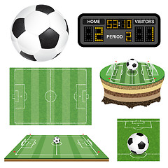 Image showing Soccer Football Field, Ball and Scoreboard