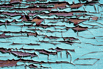 Image showing texture of old cracked wood painted blue