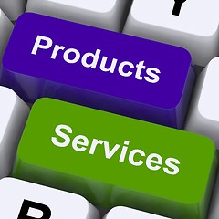 Image showing Products And Services Keys Show Selling And Buying Online