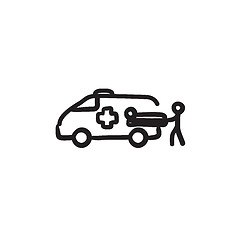 Image showing Man with patient and ambulance car sketch icon