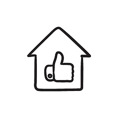 Image showing Thumb up in house sketch icon.