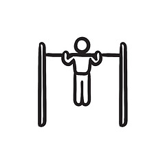 Image showing Gymnast exercising on bar sketch icon.