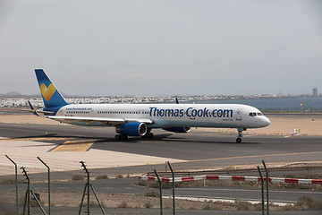 Image showing ARECIFE, SPAIN - APRIL, 15 2017: Boeing 757 - 300 of Thomas Cook