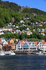 Image showing BERGEN HARBOR, NORWAY - MAY 27, 2017: Private boats on a row alo