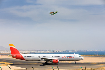 Image showing ARECIFE, SPAIN - APRIL, 16 2017: AirBus A321 of IBERIA with the 