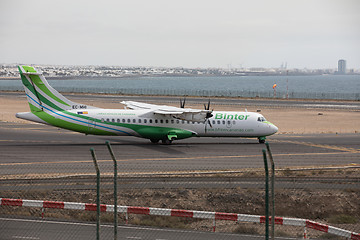 Image showing ARECIFE, SPAIN - APRIL, 15 2017: ATR 72 of Binter ready to take 