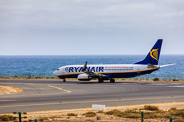 Image showing ARECIFE, SPAIN - APRIL, 15 2017: Boeing 737-800 of RYANAIR with 