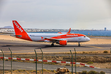 Image showing ARECIFE, SPAIN - APRIL, 15 2017: AirBus A320 - 200 of easyjet re