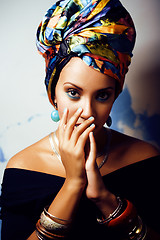 Image showing beauty bright african woman with creative make up, shawl on head