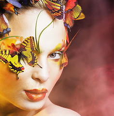 Image showing woman with summer creative make up like fairy butterfly closeup 