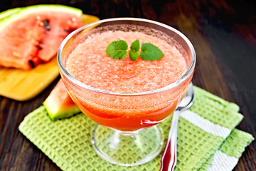 Image showing Jelly airy watermelon with mint on dark board