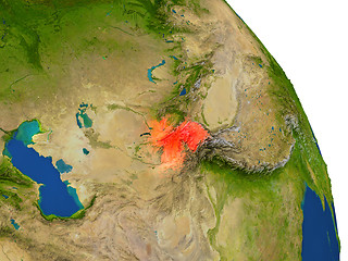 Image showing Map of Tajikistan in red