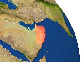 Image showing Map of Oman in red