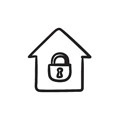 Image showing House with closed lock sketch icon.