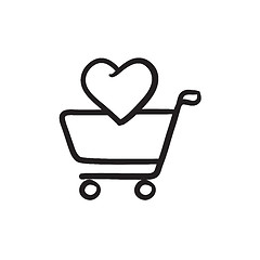 Image showing Shopping cart with heart sketch icon.