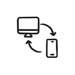 Image showing Synchronization computer with phone sketch icon.