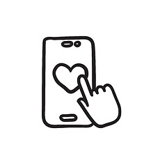 Image showing Smartphone with heart sign sketch icon.