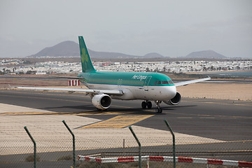 Image showing ARECIFE, SPAIN - APRIL, 15 2017: AirBus A320 of Aer Lingus at La