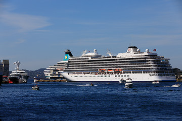 Image showing BERGEN HARBOR, NORWAY - MAY 27, 2017: Private boats on a row alo