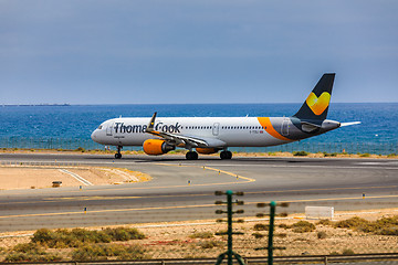 Image showing ARECIFE, SPAIN - APRIL, 15 2017: AirBus A321 of Thomas Cook with