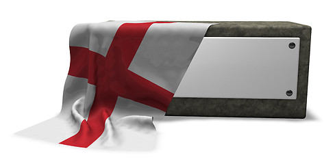 Image showing stone socket with blank sign and flag of england - 3d rendering