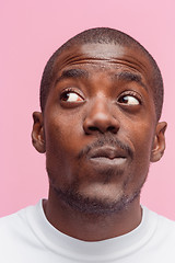 Image showing Positive thinking African-American man on pink background