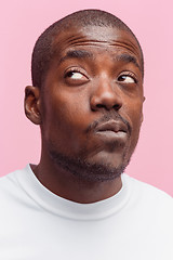 Image showing Positive thinking African-American man on pink background