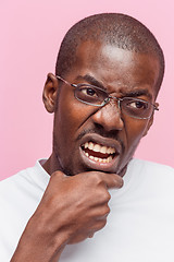 Image showing Positive thinking African-American man on pink background