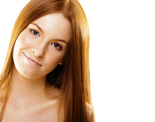 Image showing beauty young redhead woman with red flying hair, funny ginger fr