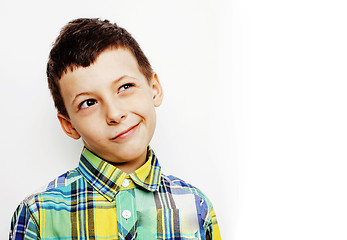 Image showing little cute adorable boy posing gesturing cheerful on white background, lifestyle people concept 