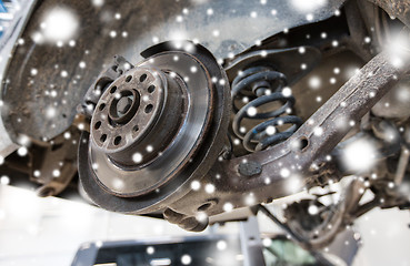 Image showing car brake disc at repair station