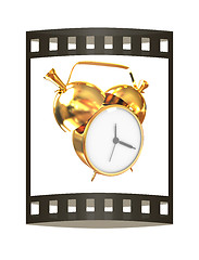 Image showing Old style of Gold Shiny alarm clock. 3d illustration. The film s