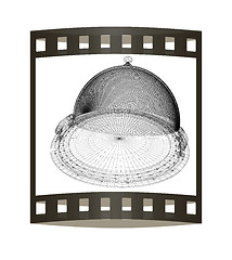 Image showing Restaurant cloche concept. 3d illustration. The film strip.