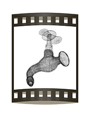 Image showing Water tap. 3d illustration. The film strip.