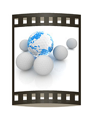 Image showing Conceptual 3d illustration. Golf ball world globe. The film stri