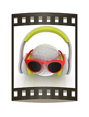 Image showing Golf Ball With Sunglasses and headphones. 3d illustration. The f