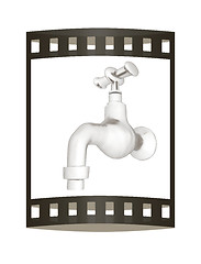 Image showing Metal water tap. 3d illustration. The film strip.