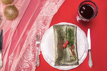 Image showing Beautiful Christmas table setting with decorations