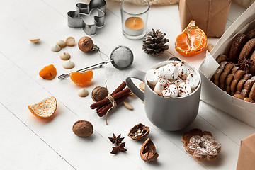 Image showing Homemade bakery making, gingerbread cookies in form of Christmas tree close-up.