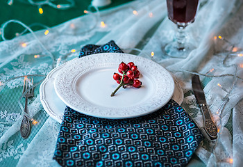 Image showing Beautiful Christmas table setting with decorations