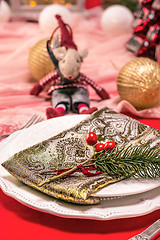 Image showing Beautiful Christmas table setting with decorations