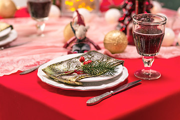 Image showing Beautiful Christmas table setting with decorations