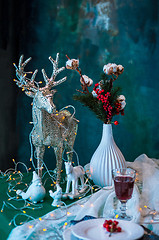 Image showing Beautiful Christmas table setting with decorations