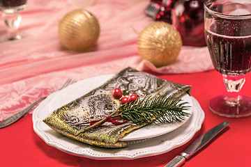 Image showing Beautiful Christmas table setting with decorations