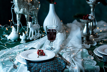 Image showing Beautiful Christmas table setting with decorations