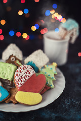 Image showing Christmas cookies and cup of tea