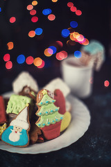 Image showing Christmas cookies and cup of tea