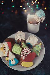 Image showing Christmas cookies and cup of tea